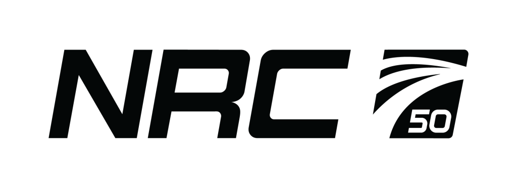 Black NRC logo with stylized wave emblem and number 50 anniversary mark on the right